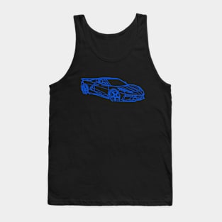 Blue C8 Corvette Racecar 3/4 view Silhouette Outline Blue Supercar Sports car Racing car Tank Top